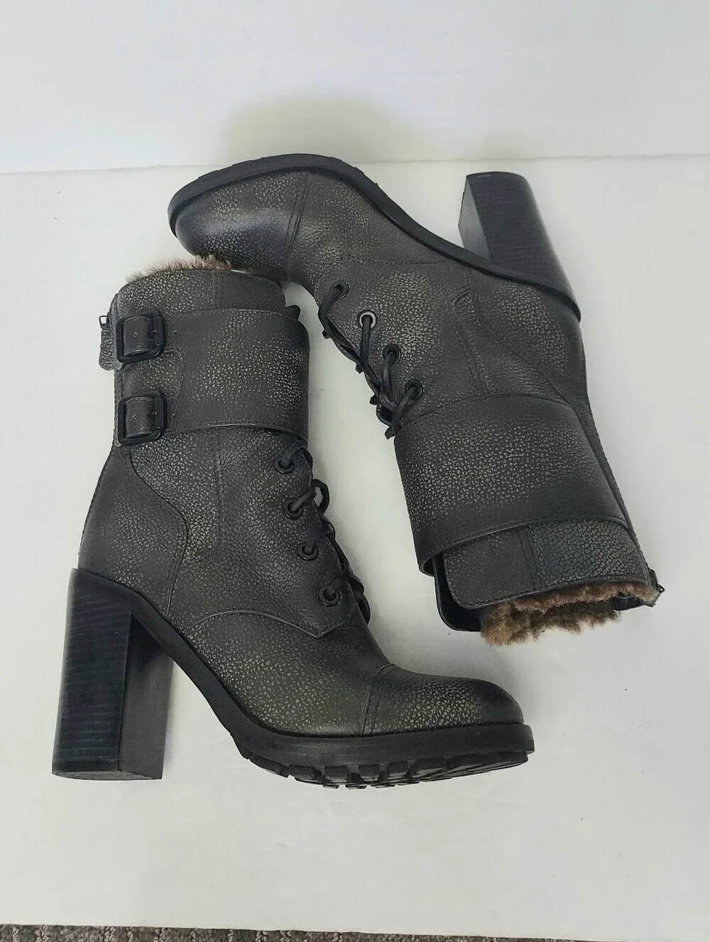 Tory Burch Boots Broome Combat Boot With Shearling Fur Lining Lace Up Booties 8